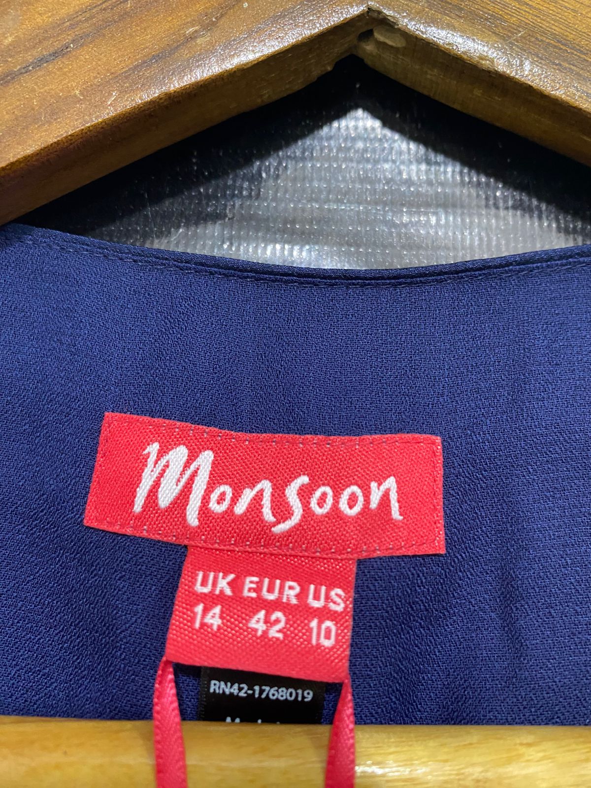 MONSOON |M| BUST 19| A32| NAVY BLUE CHEVRON GEOMETRIC PRINT SHIFT DRESS