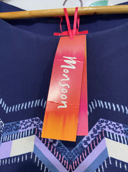 MONSOON |M| BUST 19| A32| NAVY BLUE CHEVRON GEOMETRIC PRINT SHIFT DRESS