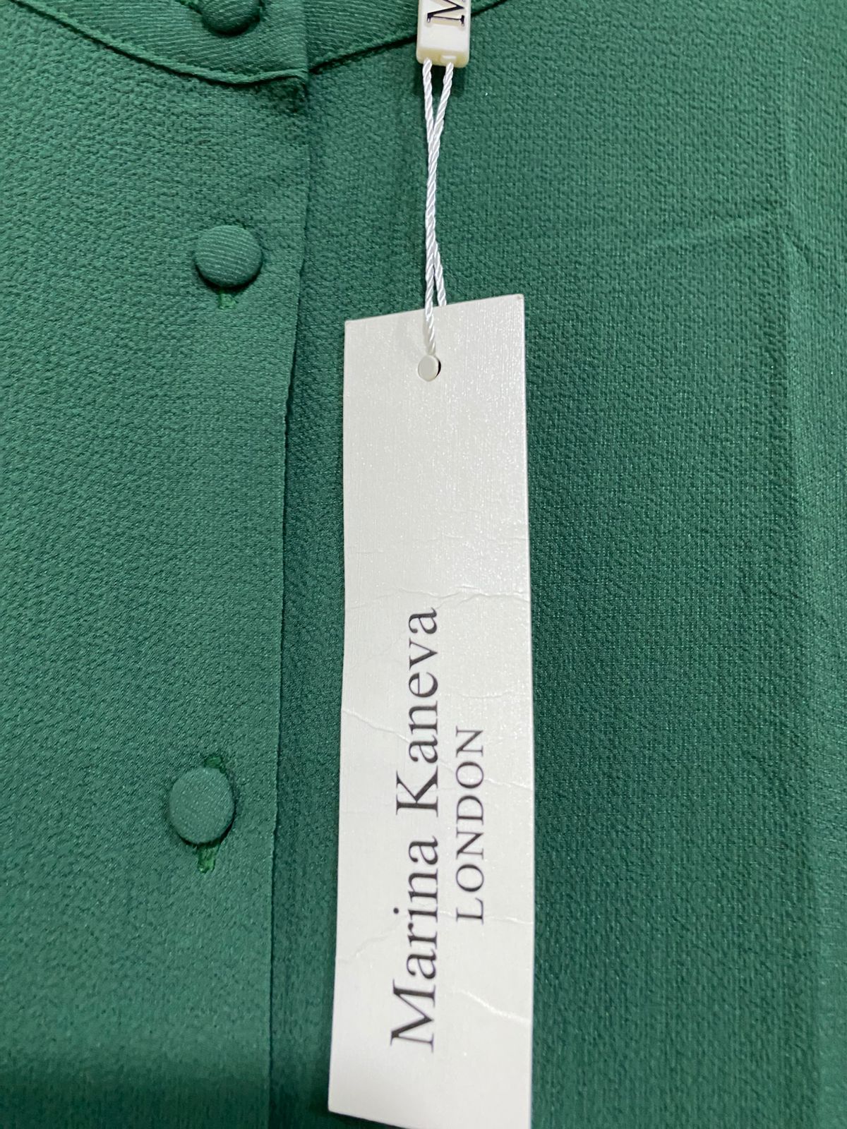 MARINA KANEVA |L| BUST 22| A32| EMERALD GREEN BAND-COLLAR LONG-LINE BUTTON-UP TUNIC SHIRT