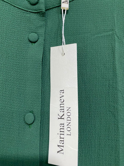MARINA KANEVA |L| BUST 22| A32| EMERALD GREEN BAND-COLLAR LONG-LINE BUTTON-UP TUNIC SHIRT
