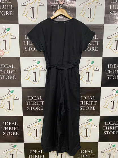 NEW NOOK |S| BUST FREE| A32| BLACK BUTTON-FRONT SHORT-SLEEVE BELTED JUMPSUIT