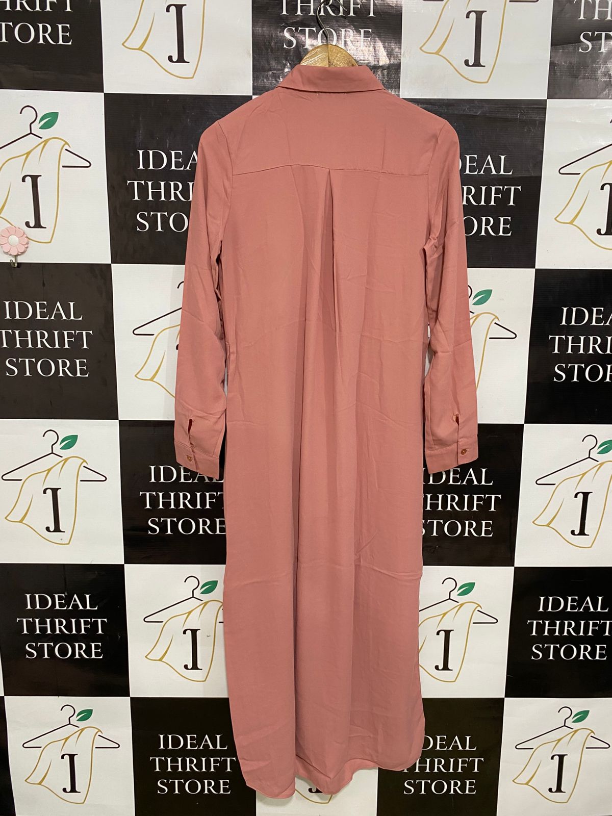 ZADINA |L| BUST 19| A32| DUSTY ROSE BUTTON-FRONT LONG-LINE SHIRT DRESS