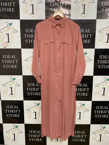 ZADINA |L| BUST 19| A32| DUSTY ROSE BUTTON-FRONT LONG-LINE SHIRT DRESS