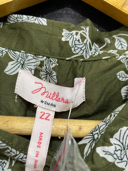 MILLERA |XL| BUST 24| A32| OLIVE GREEN & WHITE FLORAL PRINT BUTTON-UP TUNIC SHIRT