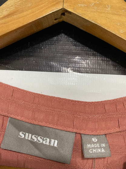 SUSSAN |S| BUST 20| A32| DUSTY ROSE TEXTURED V-NECK RUFFLE-SHOULDER LONG-SLEEVE BLOUSE