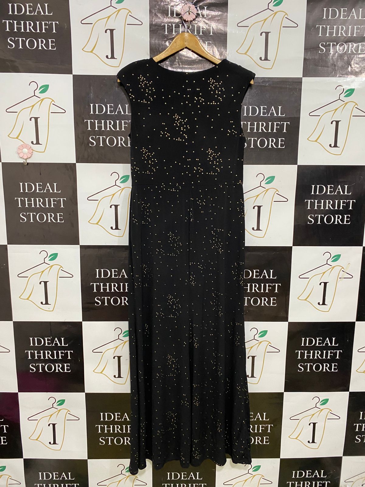 GEORGE |M| BUST 17| A32| BLACK & GOLD STARBURST-STUDDED SLEEVELESS MAXI DRESS