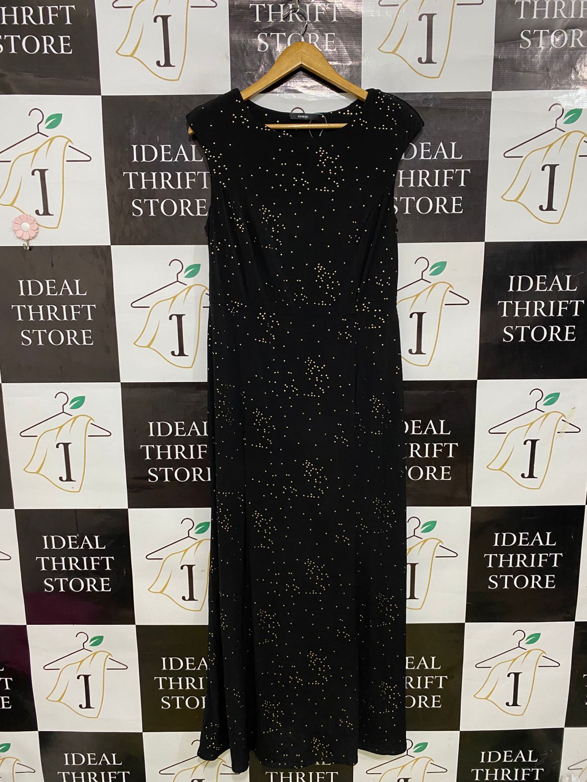 GEORGE |M| BUST 17| A32| BLACK & GOLD STARBURST-STUDDED SLEEVELESS MAXI DRESS
