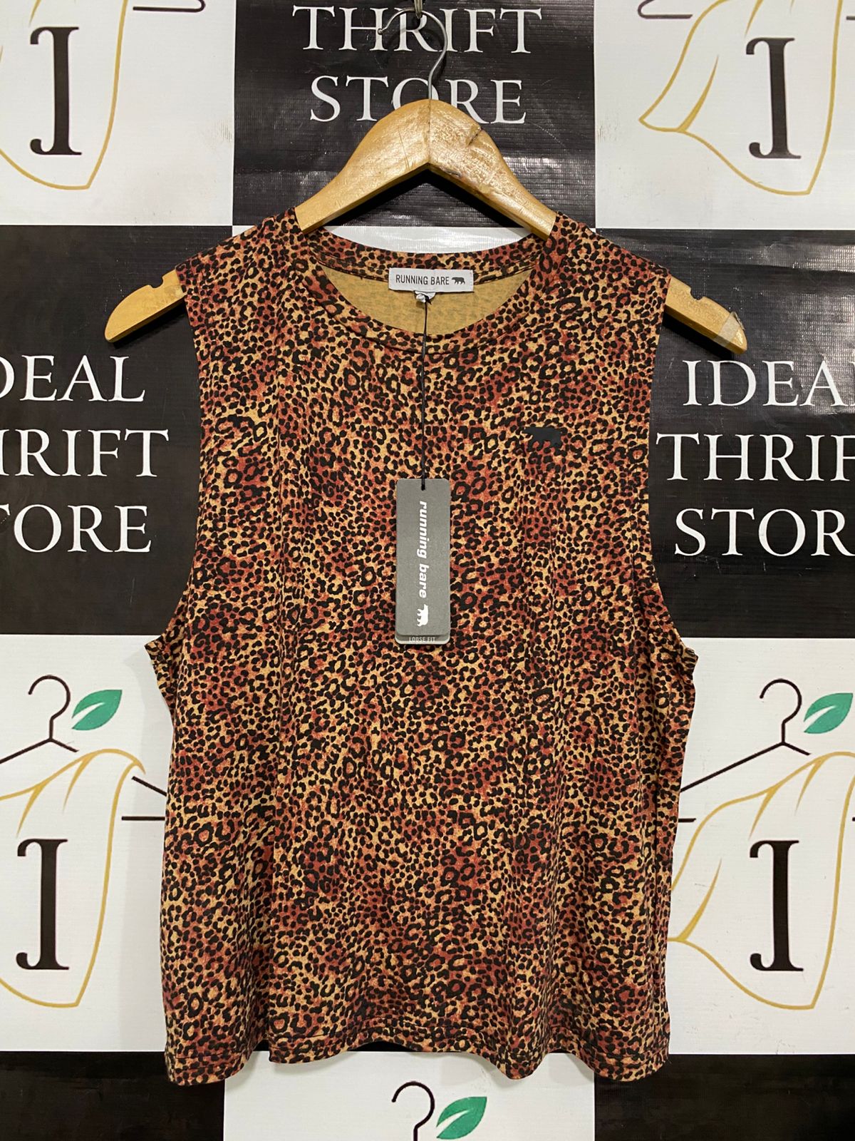 RUNNING BARE |S| BUST 18| A32| BROWN LEOPARD-PRINT SLEEVELESS ACTIVE TANK TOP