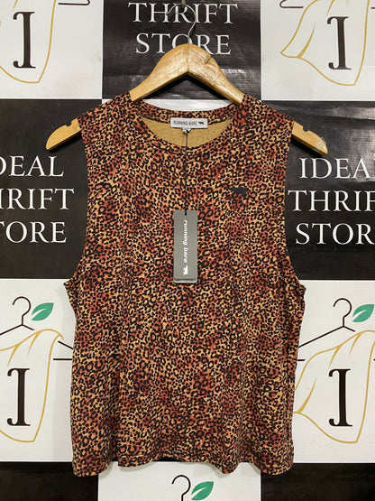 RUNNING BARE |S| BUST 18| A32| BROWN LEOPARD-PRINT SLEEVELESS ACTIVE TANK TOP