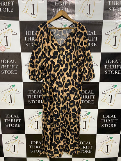 ET VOUS |XL| BUST 23| A32| LEOPARD-PRINT V-NECK LONG-SLEEVE TIERED MIDI DRESS
