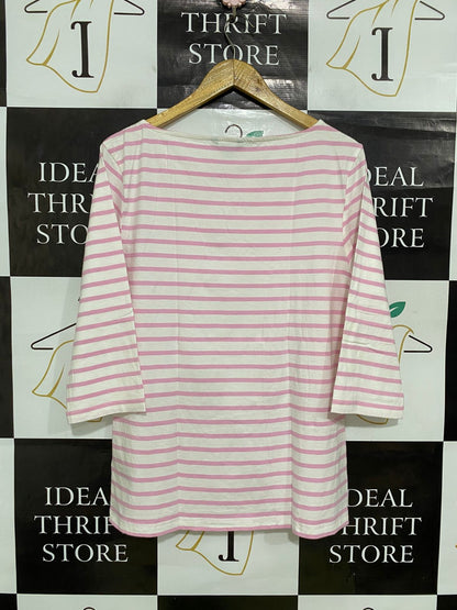 TOMMY HILFIGER |XL| BUST 19| A32| WHITE & PINK STRIPED BOAT-NECK 3/4-SLEEVE TOP