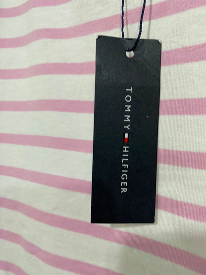 TOMMY HILFIGER |XL| BUST 19| A32| WHITE & PINK STRIPED BOAT-NECK 3/4-SLEEVE TOP