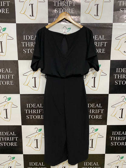 BOOHOO |M| BUST FREE| A32| BLACK BOAT-NECK SHORT-SLEEVE WIDE-LEG CROP JUMPSUIT