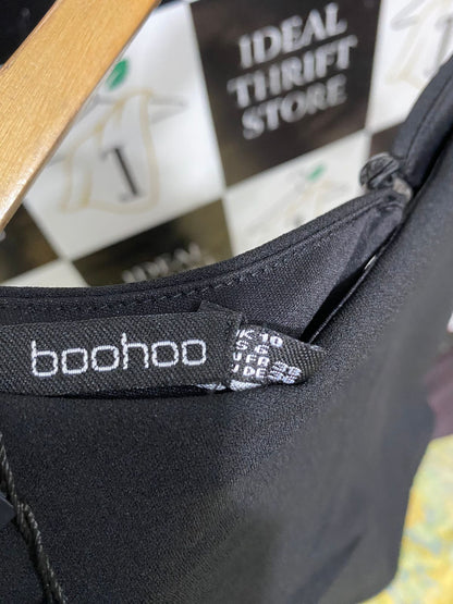 BOOHOO |M| BUST FREE| A32| BLACK BOAT-NECK SHORT-SLEEVE WIDE-LEG CROP JUMPSUIT
