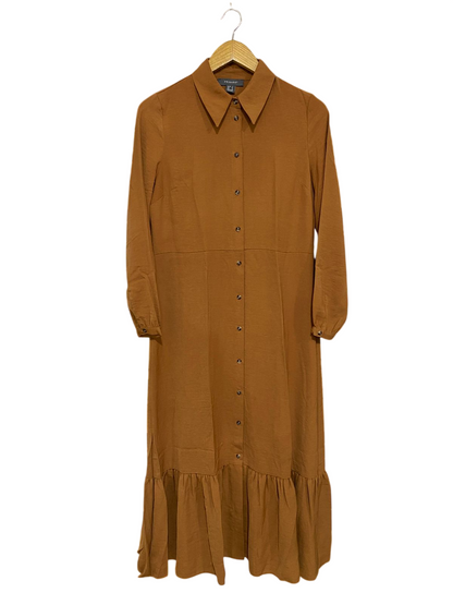 PRIMARK |S| BUST 18| A33| CARAMEL BROWN BUTTON-UP FLUNCE MIDI DRESS