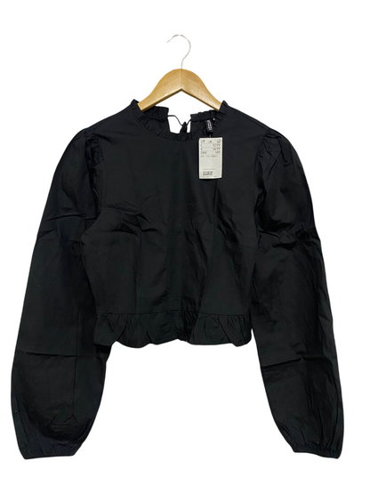 H&M |S| BUST 16| A33| BLACK RUFFLE-TRIM LONG-SLEEVE CROPPED BLOUSE