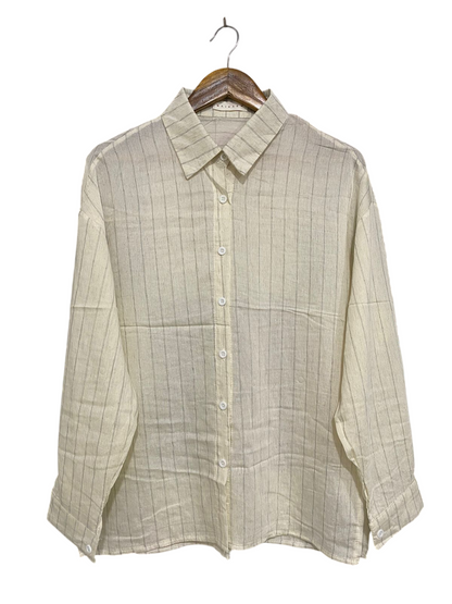 MAIKAEW |L| BUST 21| A33| NEUTRAL STRIPED OVERSIZED BUTTON-UP SHIRT