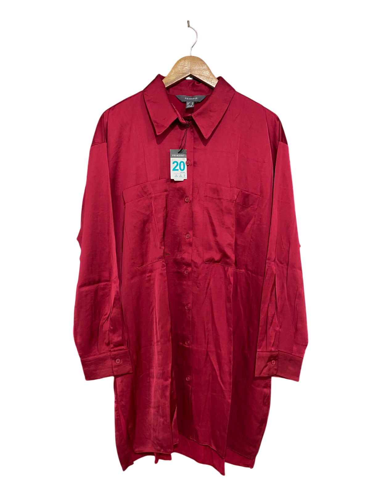 PRIMARK |XL| BUST 24| A33| CRIMSON SATIN OVERSIZED BUTTON-UP SHIRT DRESS