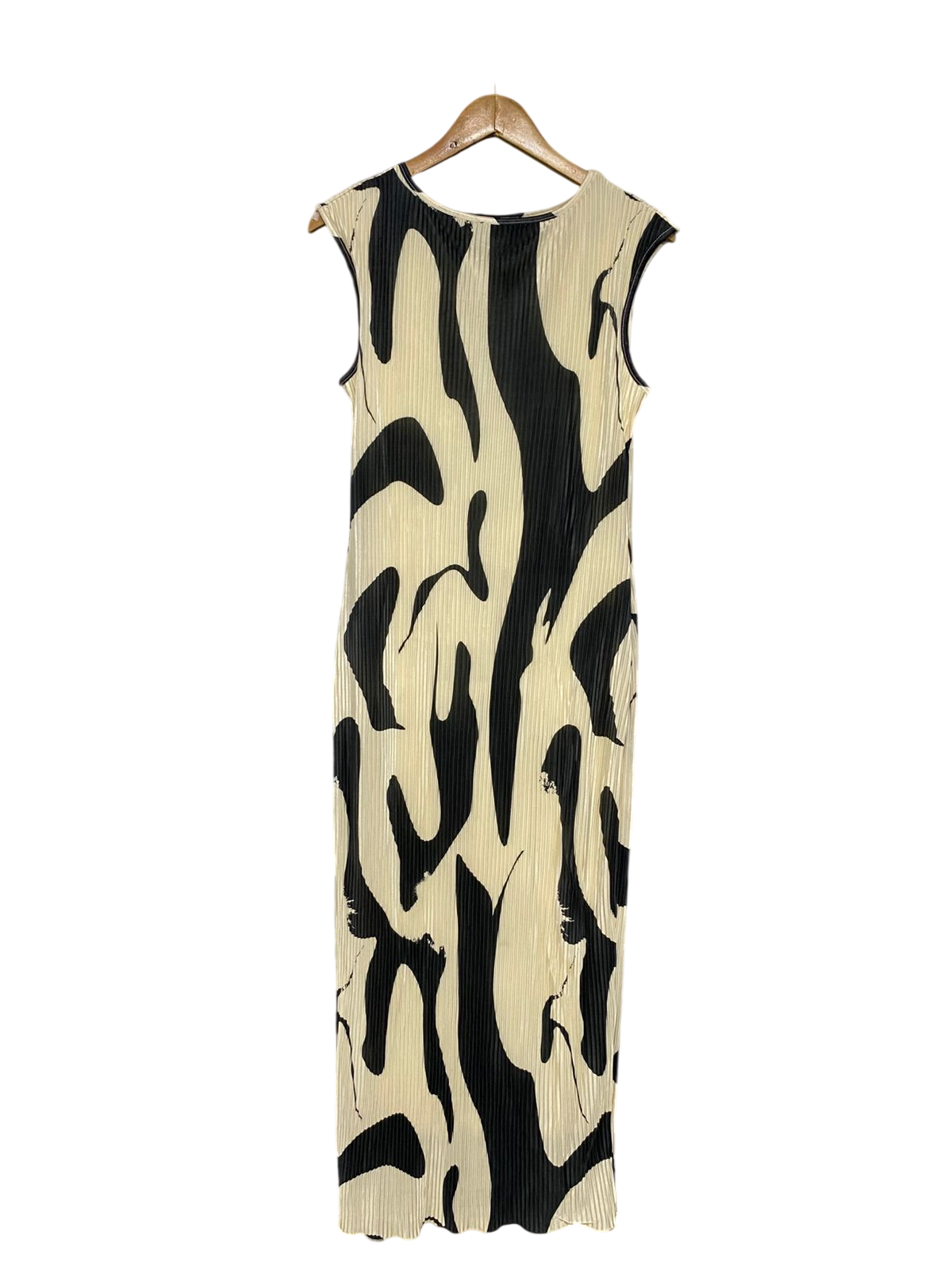 SHEIN |XS| BUST 17| A33| BLACK & CREAM ABSTRACT PLEATED SLEEVELESS MIDI DRESS