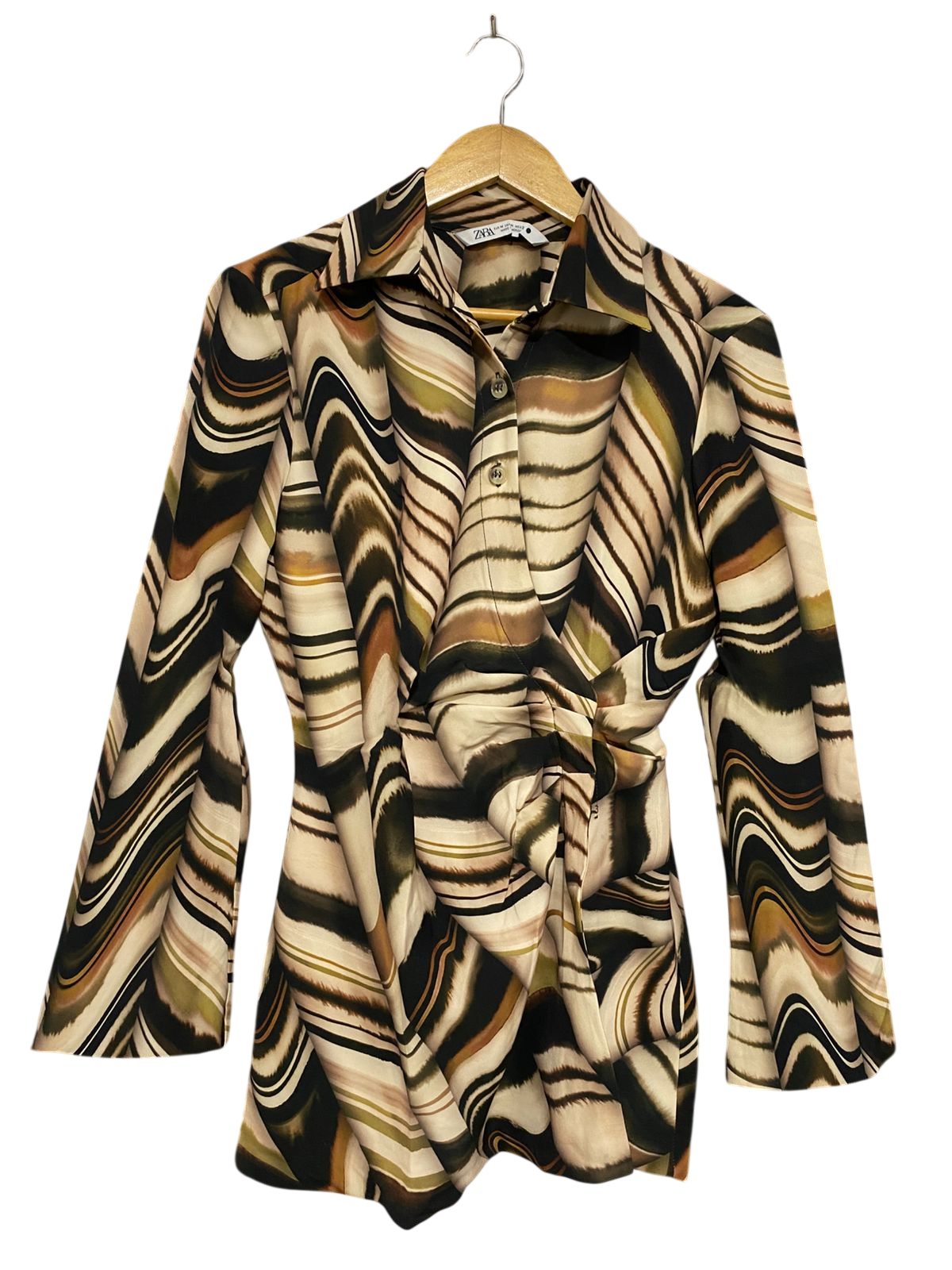 ZARA |M| BUST 18| A33| ABSTRACT SWIRL PRINT RUCHED COLLARED SHIRT