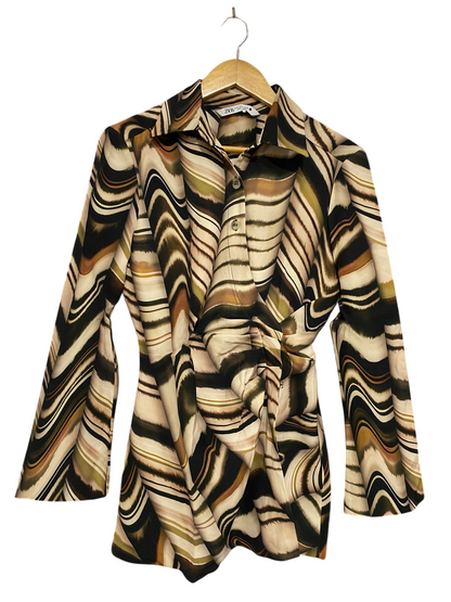 ZARA |M| BUST 18| A33| ABSTRACT SWIRL PRINT RUCHED COLLARED SHIRT