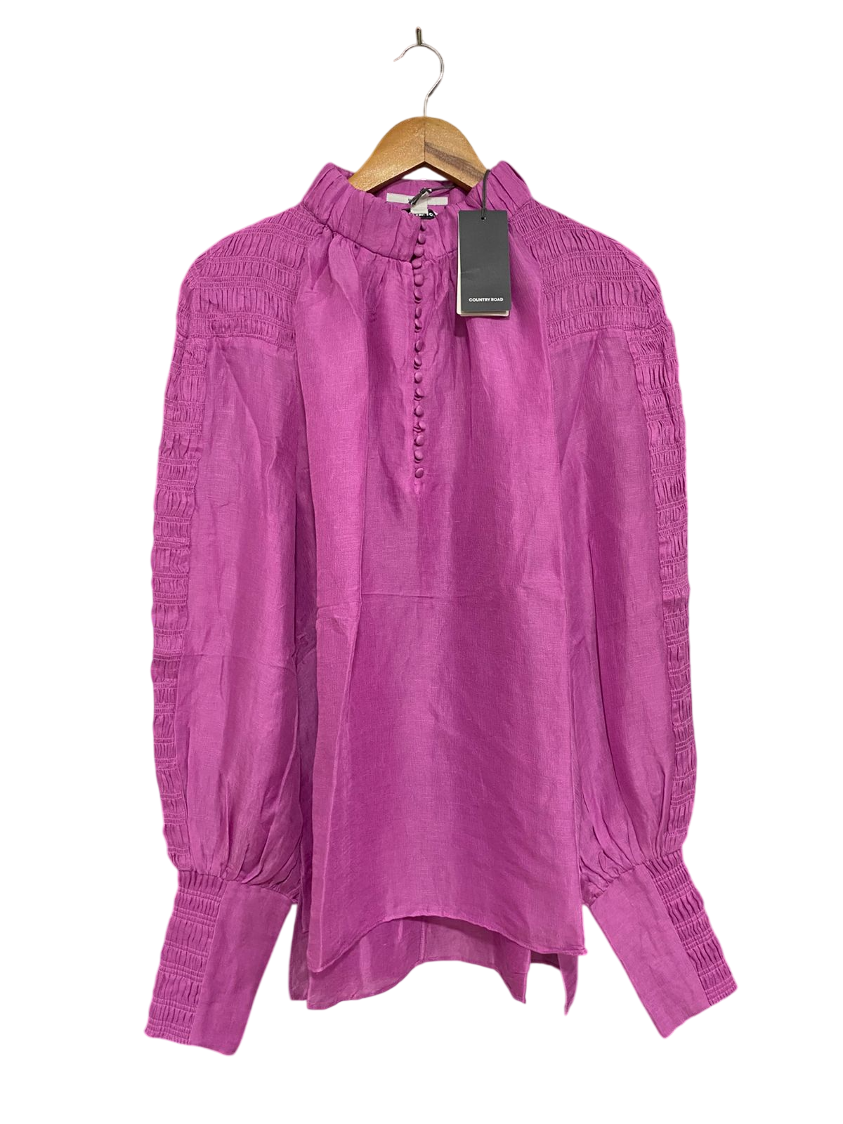 COUNRTY ROAD |M| BUST 23| A33| MAGENTA RUCHED-DETAIL LONG-SLEEVE BLOUSE