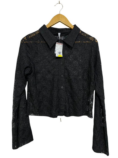 & ME |L| BUST 19| A33| BLACK SHEER LACE BUTTON-UP COLLARED SHIRT