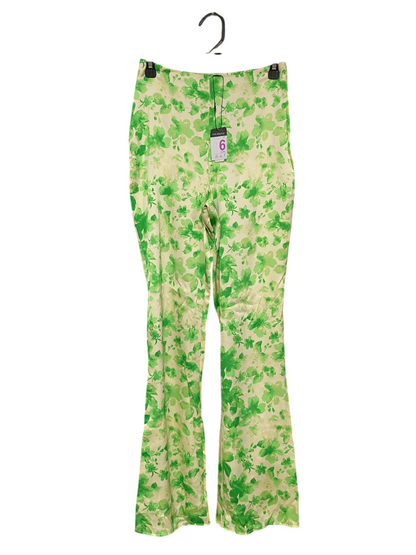 PEIMARK |S| WAIST 26| A33| GREEN & BEIGE FLORAL HIGH-WAIST FLARED TROUSERS