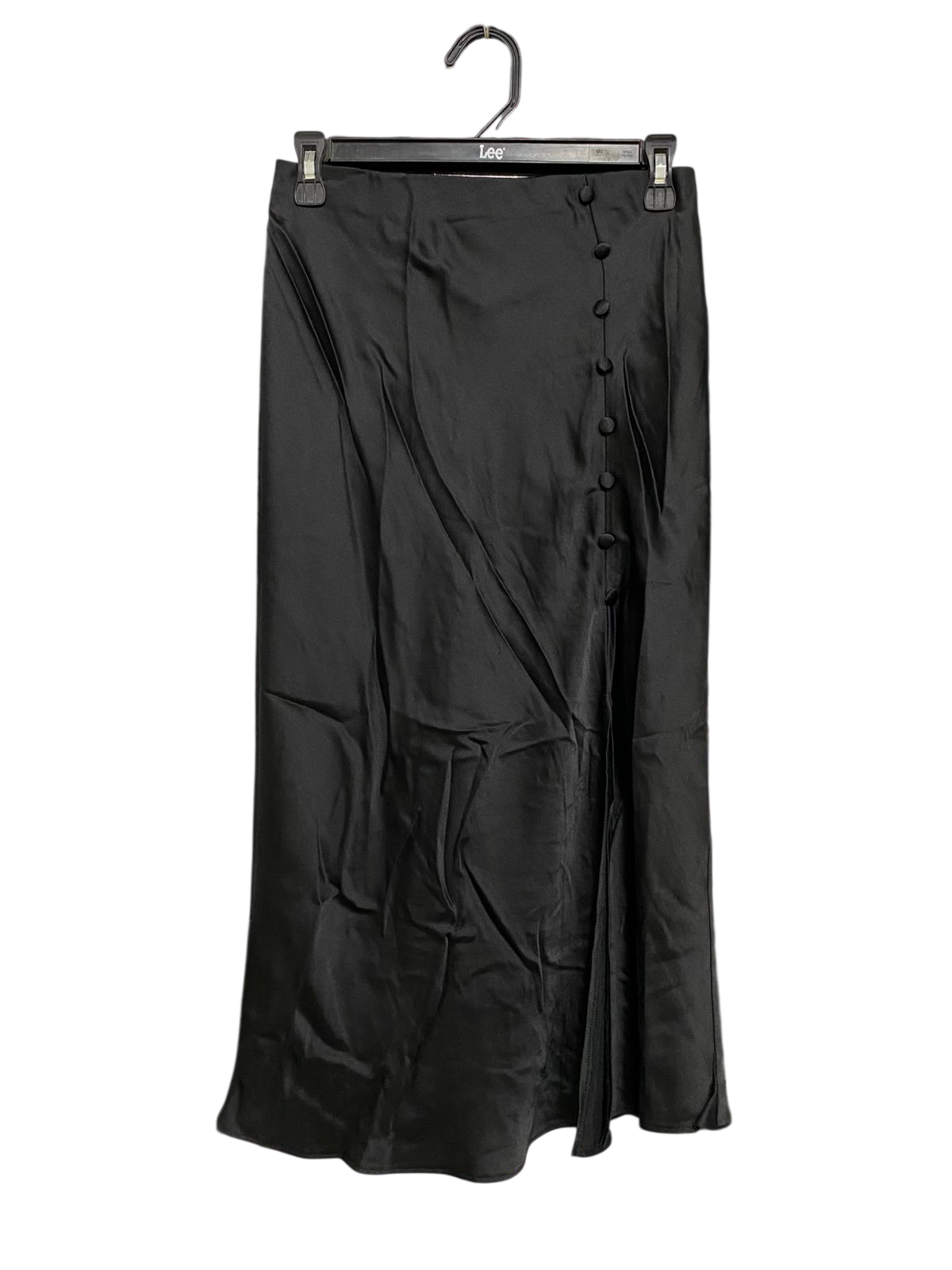 LIPSY |S| WAIST 26| A33| BLACK SATIN BUTTON-ACCENT SLIT MIDI SKIRT