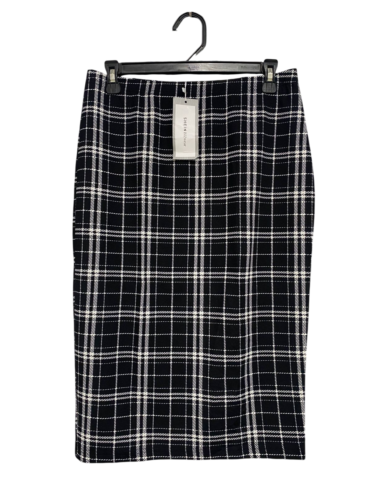 SHEIN |M| WAIST 28| A33| BIZWEAR BLACK & WHITE PLAID HIGH-WAIST MIDI SKIRT