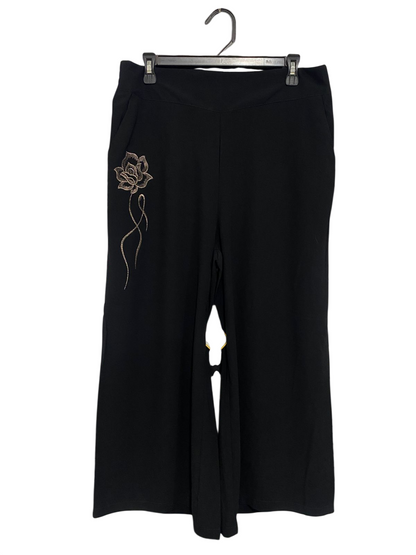 |L| WAIST 32| A33| BLACK EMBROIDERED ROSE WIDE-LEG LOUNGE PANTS