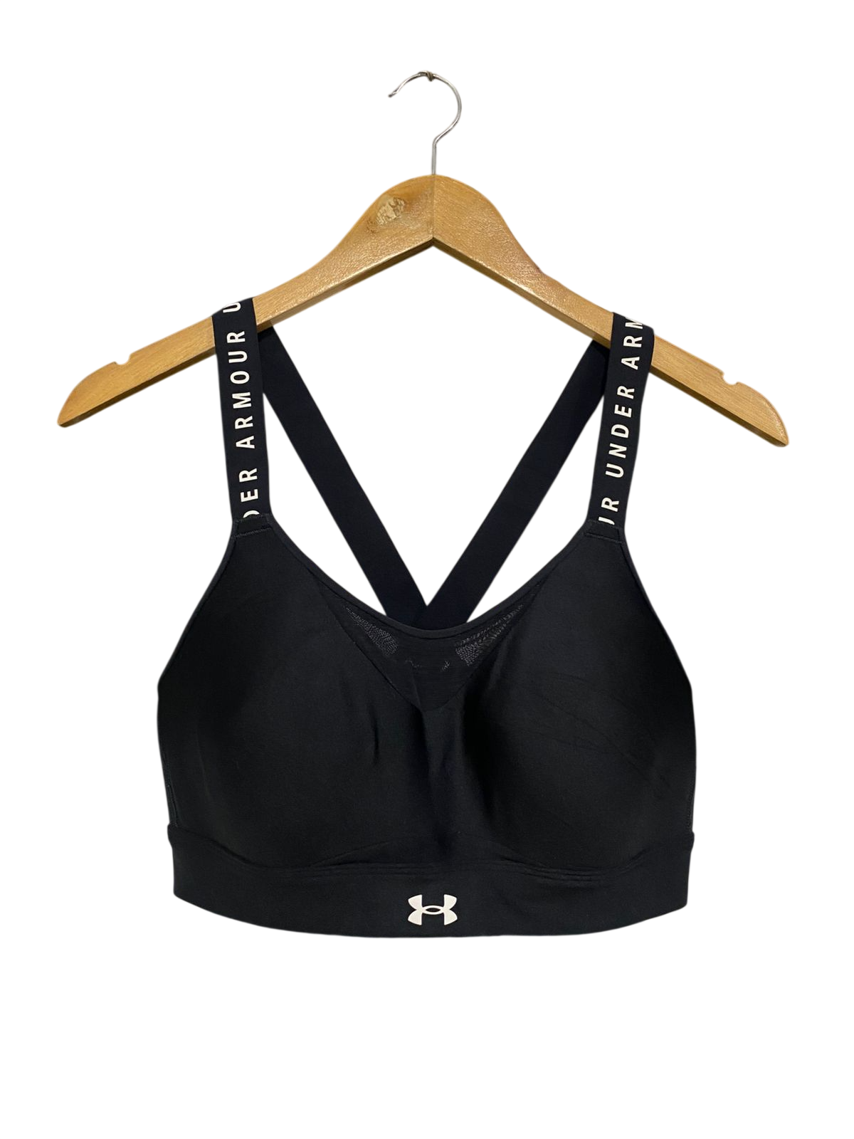 UNDER ARMOUR |M| BUST 14| A33| BLACK BRANDED-STRAP PADDED SPORTS BRA