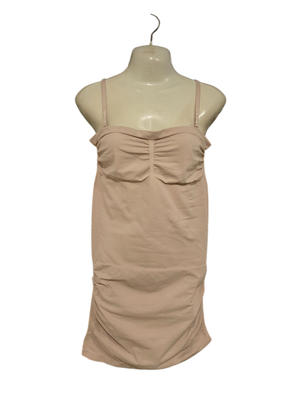 PLIE |XL| BUST 15| A33| NUDE BLUSH STRAPLESS RUCHED-BUST BODYCON MINI DRESS