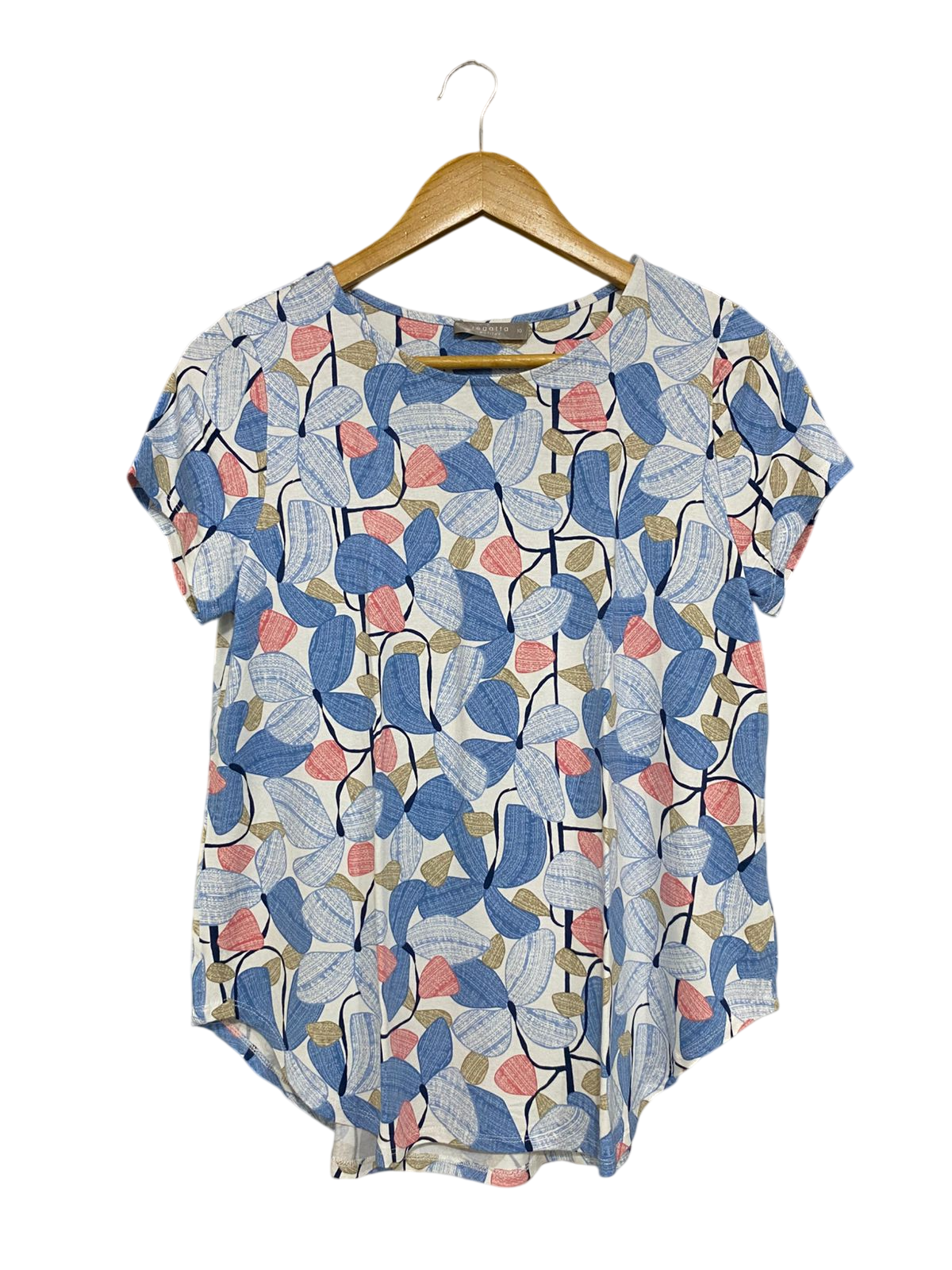 REGATTA |M| BUST 17| A33| BLUE & PINK ABSTRACT FLORAL PRINT SHORT-SLEEVE CURVED-HEM TOP