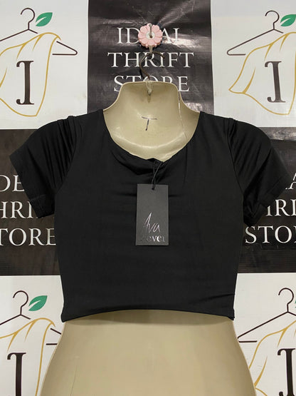 AVA & EVER |XS| BUST 13| A33| BLACK DOUBLE-KNOT CUTOUT SHORT-SLEEVE CROP TOP