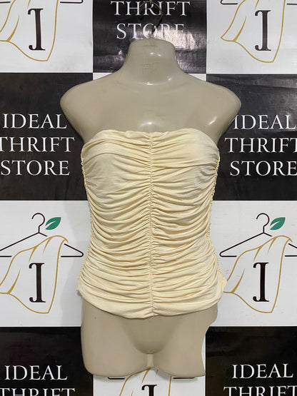 KOOKAI |S| BUST 14| A33| PASTEL YELLOW STRAWLESS RUFFLED RUCHED CORSET TUBE TOP