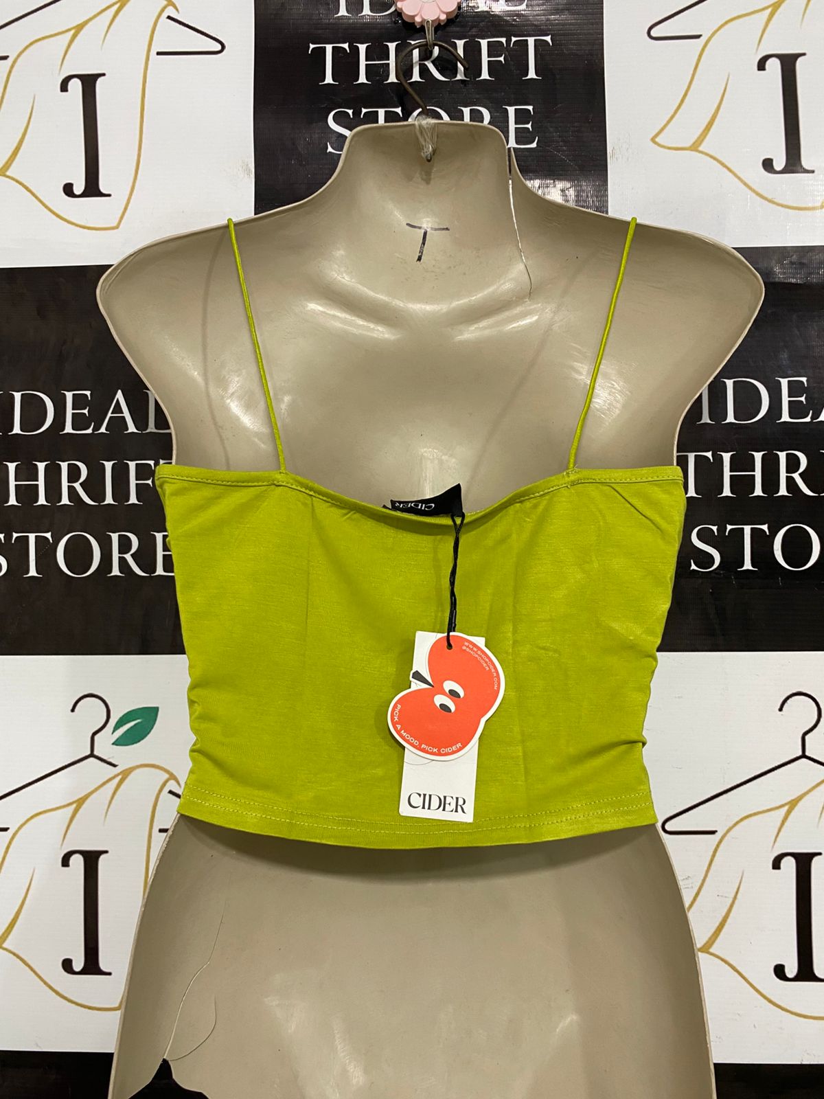 CIDER |L| BUST 16| A33| LIME GREEN COWL-NECK SPAGHETTI-STRAP CROP TOP