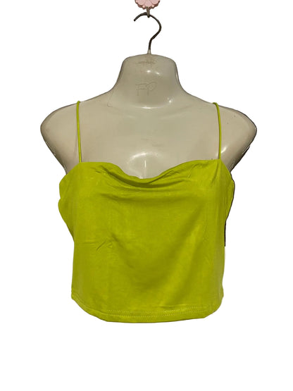 CIDER |L| BUST 16| A33| LIME GREEN COWL-NECK SPAGHETTI-STRAP CROP TOP