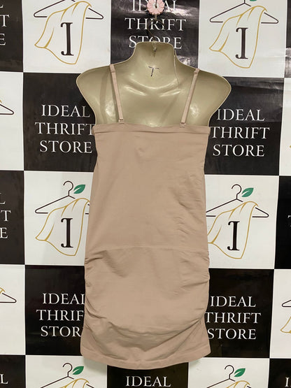 PLIE |XL| BUST 15| A33| NUDE BLUSH STRAPLESS RUCHED-BUST BODYCON MINI DRESS
