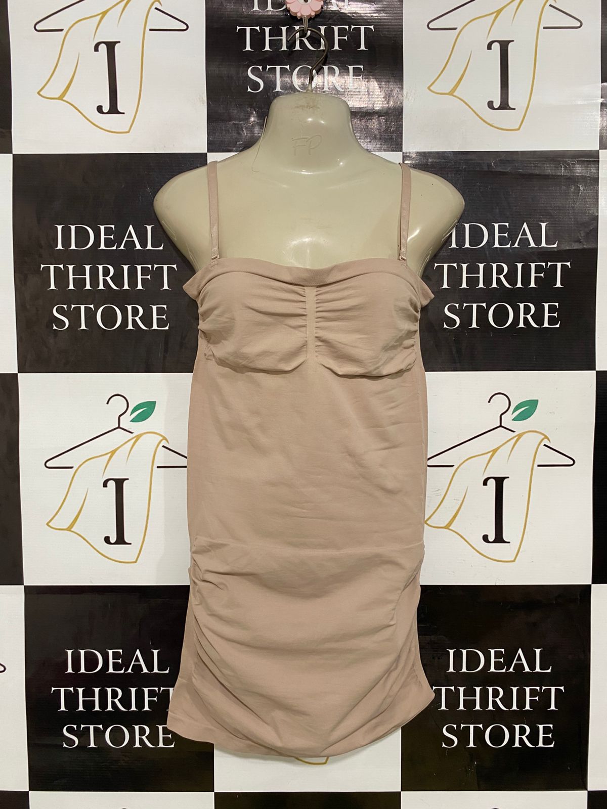 PLIE |XL| BUST 15| A33| NUDE BLUSH STRAPLESS RUCHED-BUST BODYCON MINI DRESS