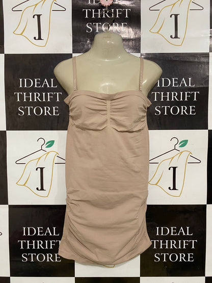 PLIE |XL| BUST 15| A33| NUDE BLUSH STRAPLESS RUCHED-BUST BODYCON MINI DRESS
