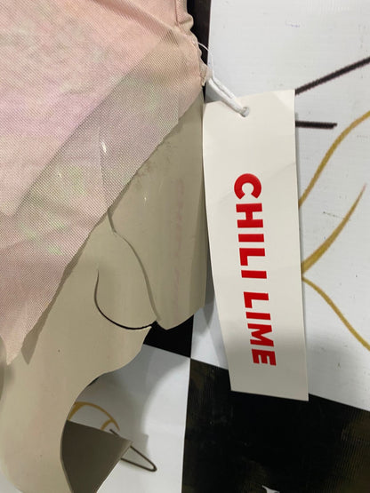 CHIL LIME |S| BUST 14| A33| CHILI LIME PINK ABSTRACT FLORAL MESH ASYMMETRIC CROP TOP