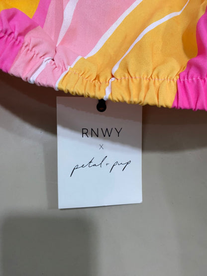 PETOL PUP |S| BUST 16| A33| PINK, YELLOW & ORANGE ABSTRACT STRIPE ONE-SHOULDER CROP TOP