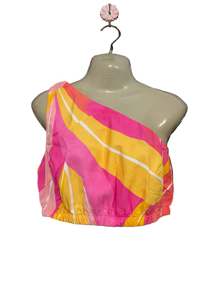 PETOL PUP |S| BUST 16| A33| PINK, YELLOW & ORANGE ABSTRACT STRIPE ONE-SHOULDER CROP TOP