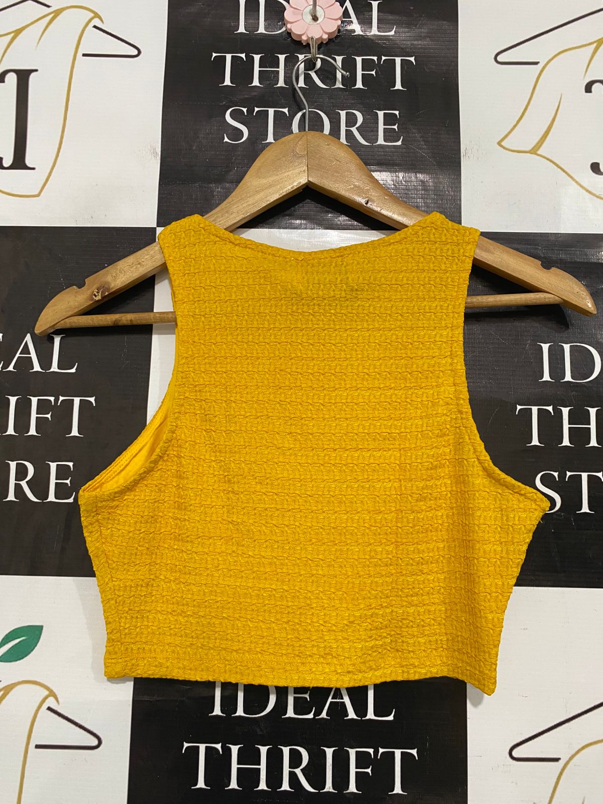 HELLO MOLLY |M| BUST 14| A33| MUSTARD YELLOW TEXTURED RACERBACK CROP TOP