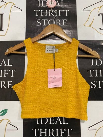 HELLO MOLLY |M| BUST 14| A33| MUSTARD YELLOW TEXTURED RACERBACK CROP TOP
