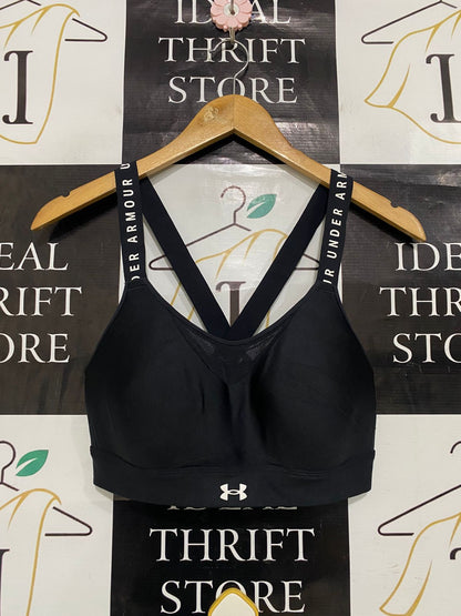 UNDER ARMOUR |M| BUST 14| A33| BLACK BRANDED-STRAP PADDED SPORTS BRA