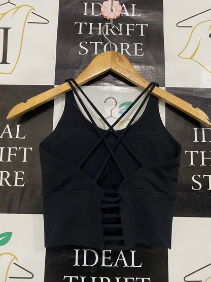 |M| BUST 11| A33| BLACK MULTI-STRAP CRISS-CROSS ACTIVE CROP TOP SPORTS BRA