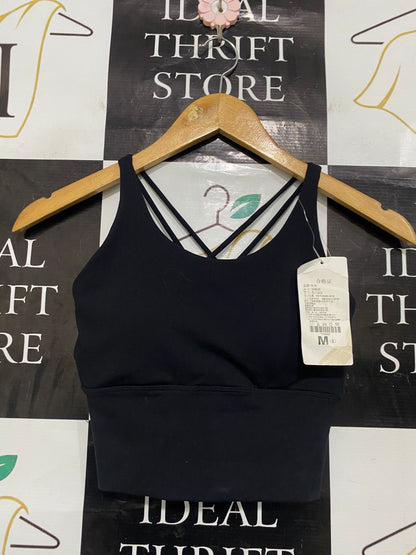 |M| BUST 11| A33| BLACK MULTI-STRAP CRISS-CROSS ACTIVE CROP TOP SPORTS BRA