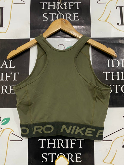NIKE |S| BUST 15| A33| OLIVE GREEN & BLACK BOX-LOGO ACTIVE CROP TOP